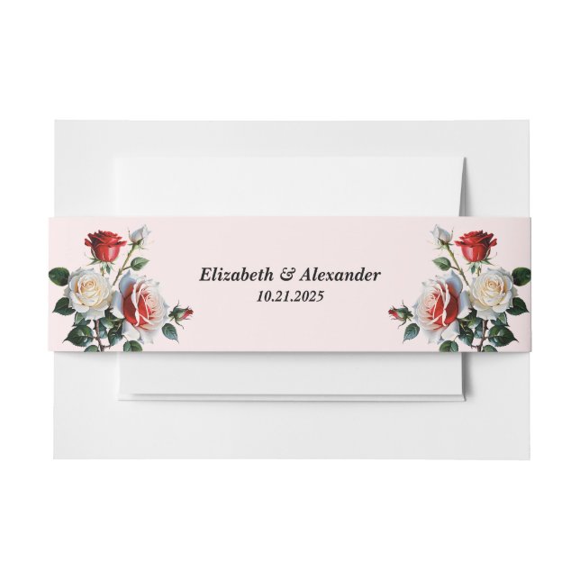 Hübsche Rosa-rote Rosen Blumenhochzeit Einladungsbanderole (Vorderseite Beispiel)