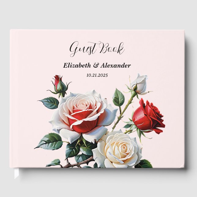Hübsche Rosa-rote Rosen Blumenhochzeit Gästebuch (Vorderseite)