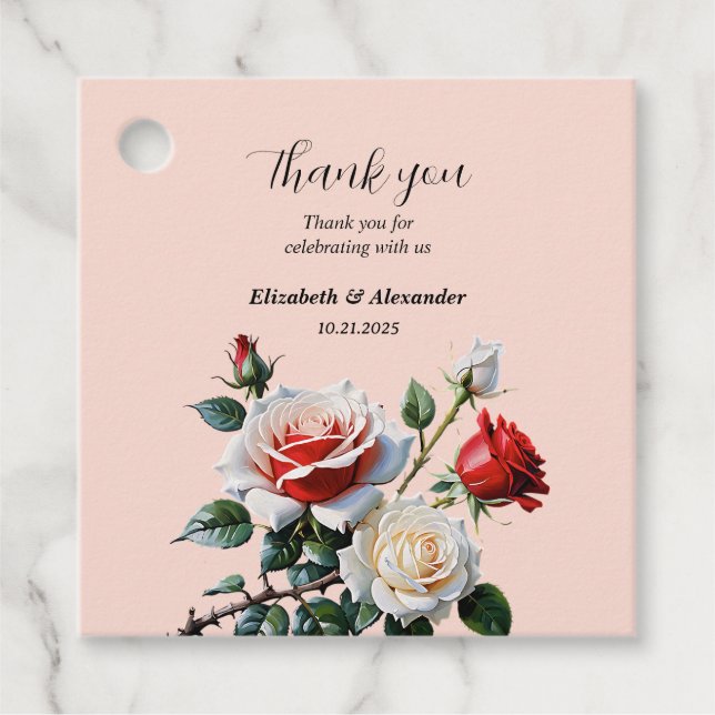 Hübsche Rosa-rote Rosen Blumenhochzeit Geschenkanhänger (Vorderseite)