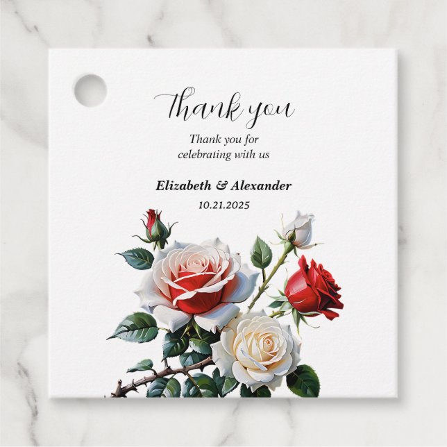 Hübsche Rosa-rote Rosen Blumenhochzeit Geschenkanhänger (Vorderseite)