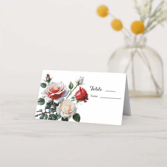 Hübsche Rosa-rote Rosen Blumenhochzeit Platzkarte (Vorderseite)