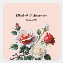 Hübsche Rosa-rote Rosen Blumenhochzeit Quadratischer Aufkleber