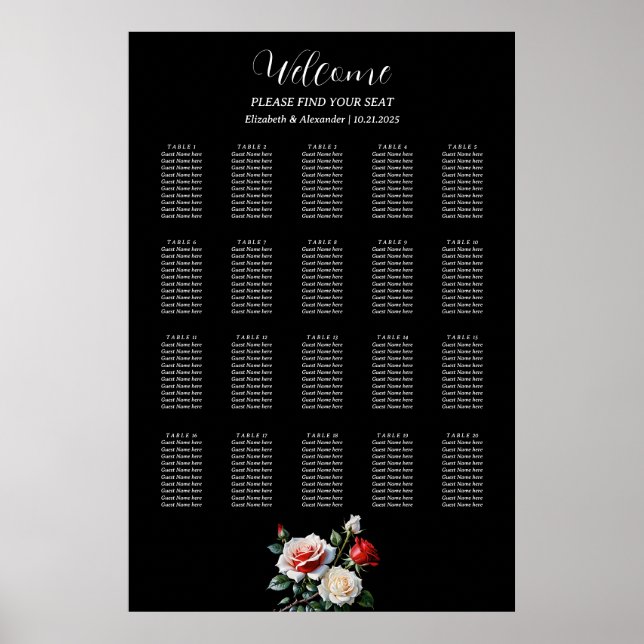 Hübsche, rosa rote Rosen Sitzkarte Poster (Vorne)