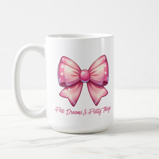 Hübsche rosa Schleife-Rosa Träume & hübsche Dinge Kaffeetasse (Links)