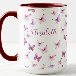 Hübsche rosa Schmetterlinge benutzerdefinierter Na Tasse