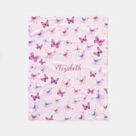 Hübsche Rosa Schmetterlinge Individuelle Name Girl Fleecedecke