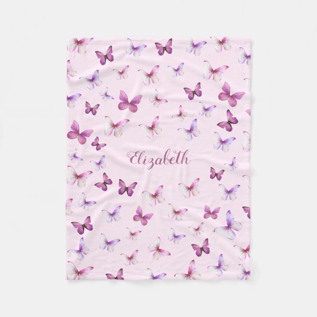 Hübsche Rosa Schmetterlinge Individuelle Name Girl Fleecedecke (Vorderseite)
