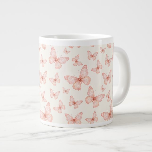 Hübsche rosa Schmetterlinge Jumbo-Tasse (Vorderseite Rechts)
