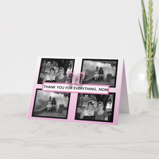 Hübsche rosa Schmetterlinge und Fotos Muttertag Karte (Vorderseite)