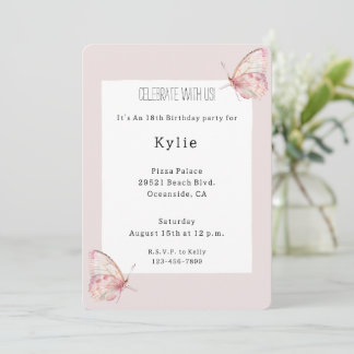 Hübsche Rosa Schmetterlinge zum Geburtstag Einladung