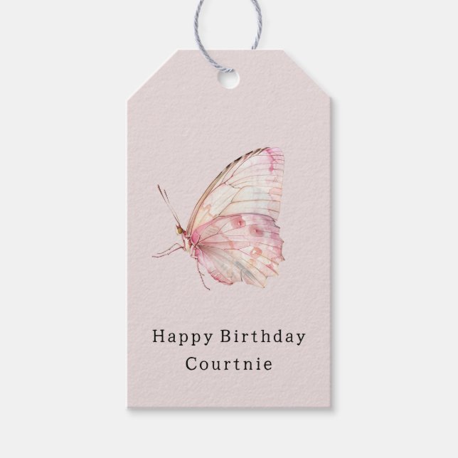 Hübsche Rosa Schmetterlinge zum Geburtstag Geschenkanhänger (Vorderseite)