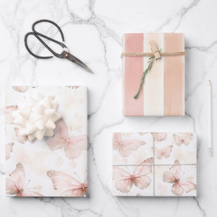 Hübsche Rosa Schmetterlinge zum Geburtstag Geschenkpapier Set