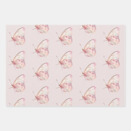 Hübsche Rosa Schmetterlinge zum Geburtstag Geschenkpapier Set