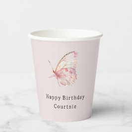 Hübsche Rosa Schmetterlinge zum Geburtstag Pappbecher
