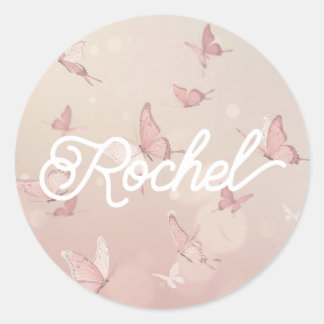 Hübsche rosa Schmetterlings-Party-Geschenktüten Runder Aufkleber