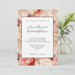 Hübsche Rosa Schwarz Creme Rose Blumenzehen Einladung
