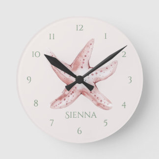 Hübsche rosa Seestern-Wanduhr für Kinder Runde Wanduhr