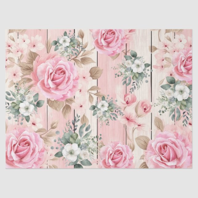 Hübsche Rosa Shabby Chic Rose & Eukalyptus Seidenpapier (Vorderseite)