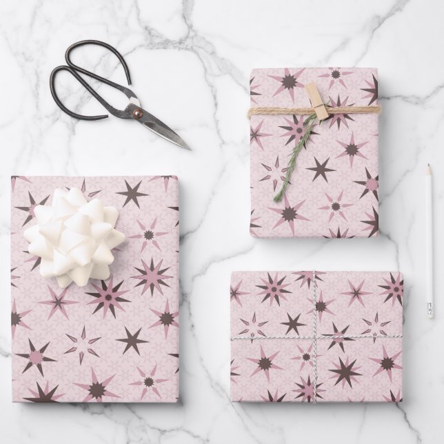 Hübsche rosa Sterne - Muster. Geschenkpapier Set (Vorderseite)