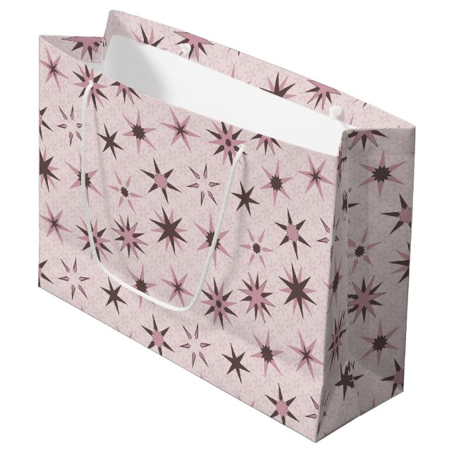Hübsche rosa Sterne - Muster. Große Geschenktüte (Vorderseite Schrägansicht)