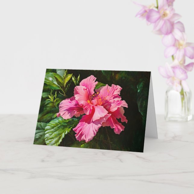 Hübsche Rosa Tropische Hibiskus Blume Karte (Orchidee)