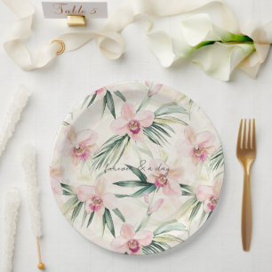 Hübsche Rosa Tropische Orchideen-Blume Hochzeit Pappteller
