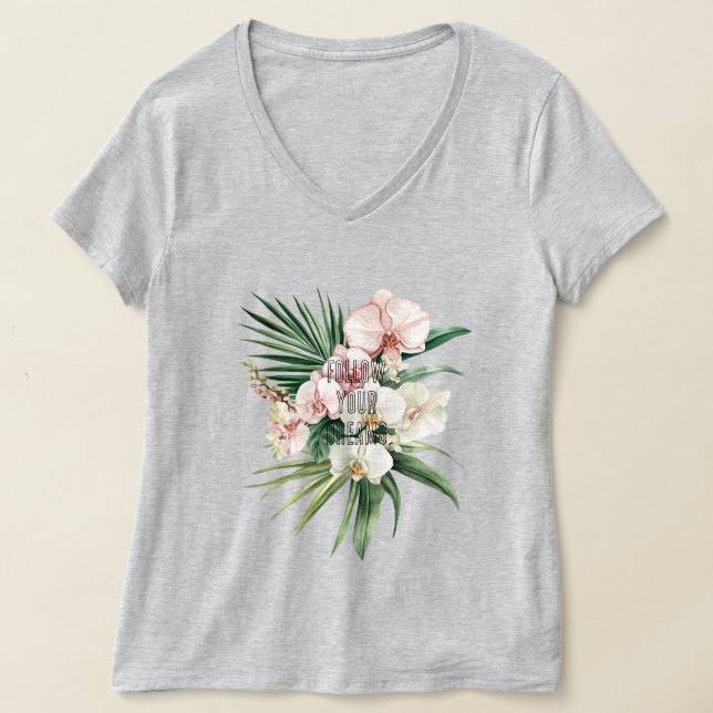 Hübsche rosa tropische Orchideen-Blume T-Shirt (Ablage )