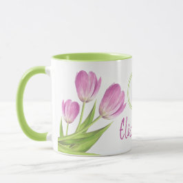 Hübsche Rosa Tulips Frühjahr Elegante Blumenmonogr Tasse