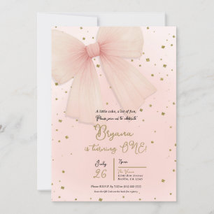 Hübsche rosa Tüll-Schleife und goldenes Konfetti 1 Einladung