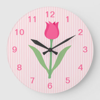 Hübsche rosa Tulpe-Blume Große Wanduhr