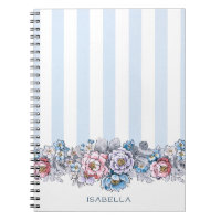 Hübsche Rosa und Blau Blumen & Streifen mit Name