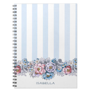 Hübsche rosa und blaue Blumen und Streifen mit Nam Notizblock