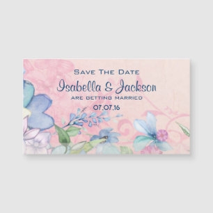 Hübsche Rosa und blaue Blüten Save the Date Magnetkarte