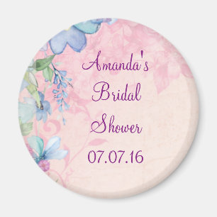 Hübsche rosa und blaue florale Hochzeitsdusche Magnet