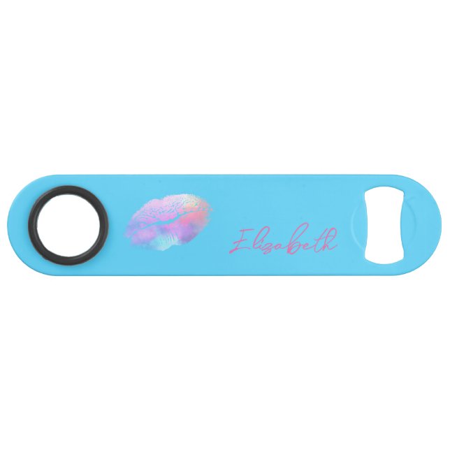 Hübsche, rosa und blaue Lippen Speed Flaschenöffner (Vorderseite (Horizontal))