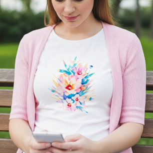 Hübsche rosa und blaue Wasserfarben Blumen T-Shirt