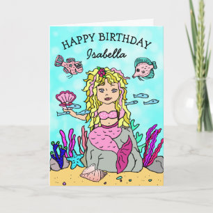 Hübsche rosa und blonde Meerjungfrau zum Geburtsta Karte