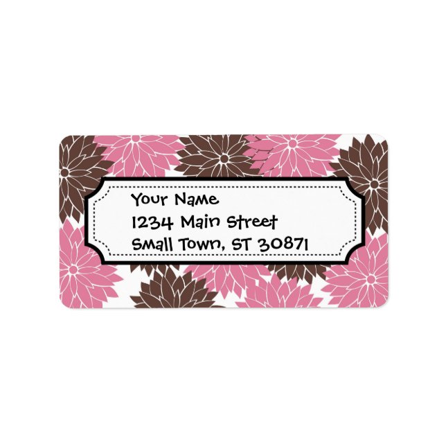 Hübsche Rosa und Braun-Blume Blüten Blumendruck Adressaufkleber (Vorne)
