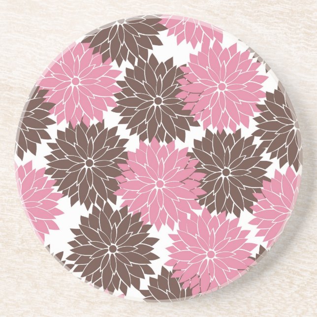 Hübsche Rosa und Braun-Blume Blüten Blumendruck Sandstein Untersetzer (Vorne)