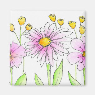 Hübsche rosa und gelbe Aquarellblumen Magnet