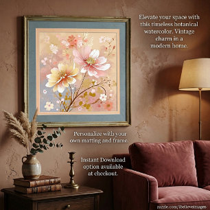 Hübsche rosa und gelbe Blumenmalerei Poster