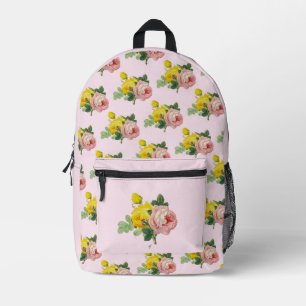 Hübsche rosa und gelbe Rosen Blumenmuster  Bedruckter Rucksack
