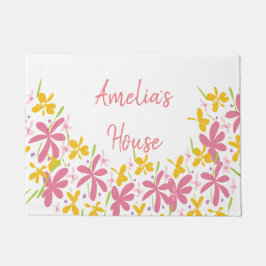 Hübsche rosa und gelbe Wildblume Fußmatte