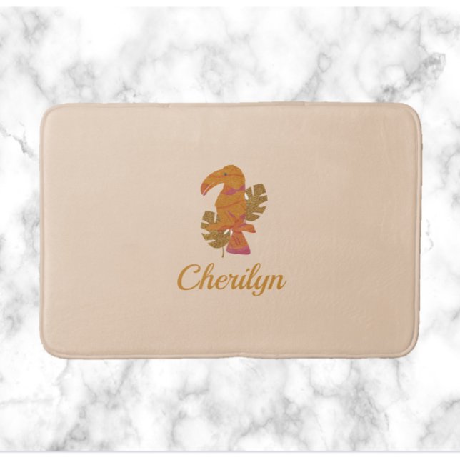 Hübsche Rosa und Gold Glitzer Tropischer Toucan Bi Badematte (Von Creator hochgeladen)