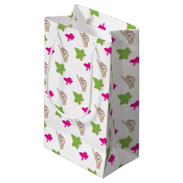 Hübsche rosa und grüne Feiern Kleine Geschenktüte (Vorderseite Schrägansicht)