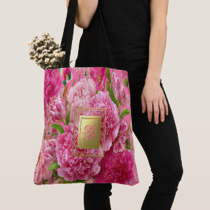Hübsche rosa und grüne floral Monogramm-Garten Tasche