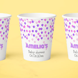 Hübsche Rosa- und Lila Babydusche Pappbecher