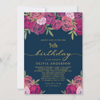 Hübsche Rosa und Lila Rose mit Blumen Blätter Gebu Einladung