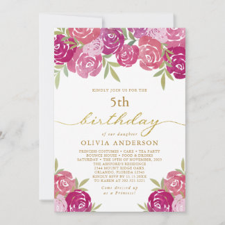 Hübsche Rosa und Lila Rose mit Blumen Blätter Gebu Einladung
