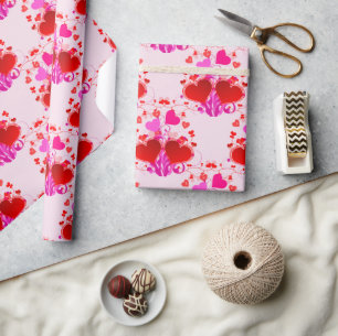 Hübsche rosa und rote Herzen Valentinstag Geschenkpapier